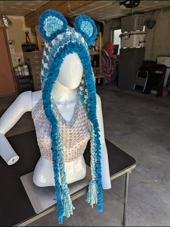 Handmade Hood with Fuzzy Ears And Braided Tassels